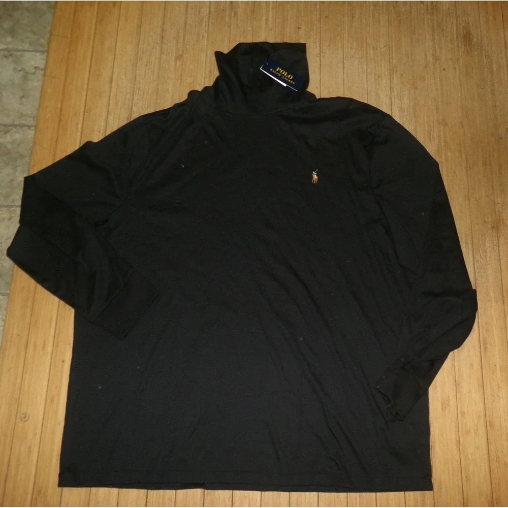 Polo Ralph Lauren Mens XXL Interlock Cotton Turtleneck Shirt Black NWT